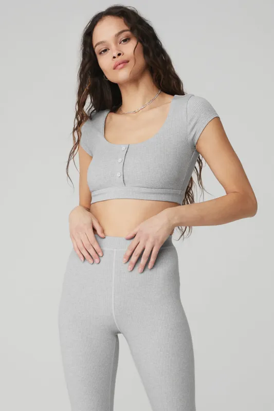 Blissful Henley Bra Top - Athletic Heather Grey sold by Alo Yoga