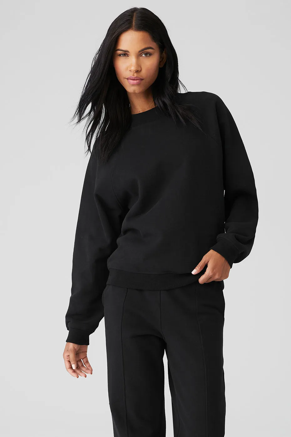 Heavy Weight Free Time Crew Neck Pullover - Black sold by Alo Yoga
