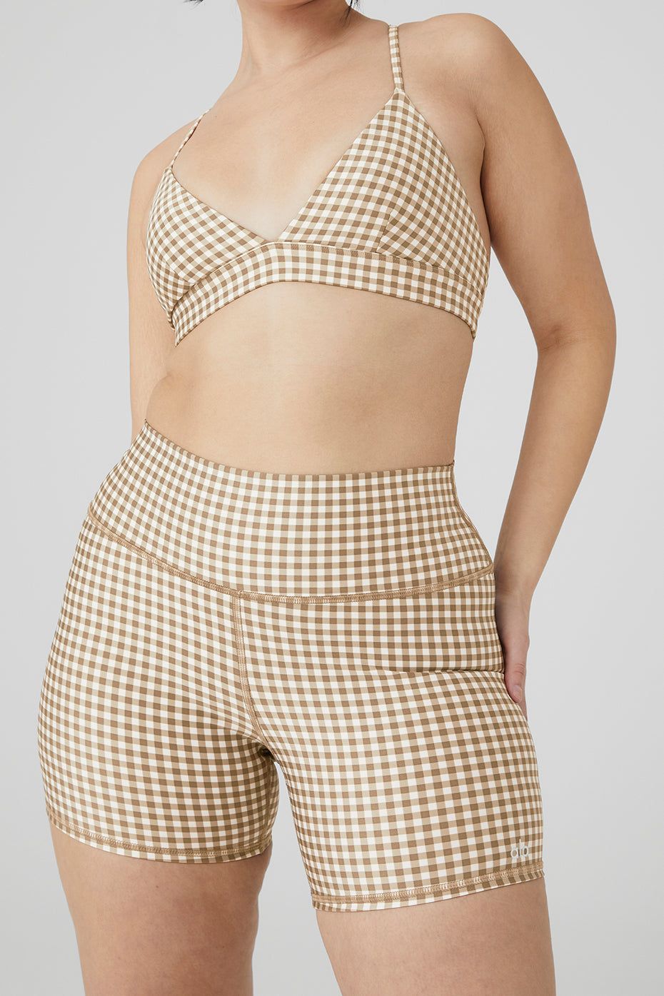 Airlift Gingham Splendor Bra & 5" Airlift Gingham Biker Short Set - Macadamia sold by Alo Yoga product image thumbnail 8