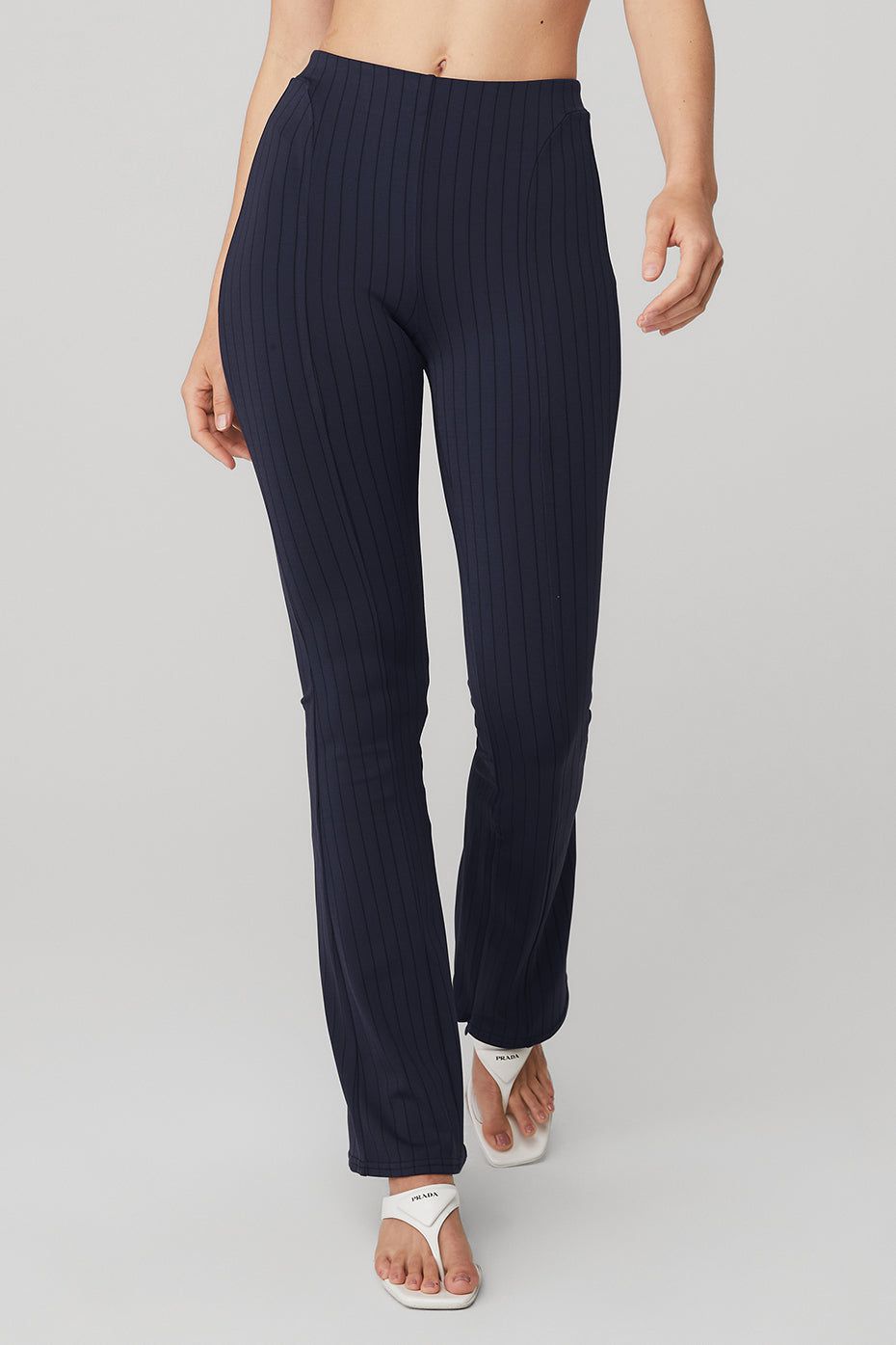 High-Waist Pinstripe Zip It Flare Legging - True Navy/Black sold by Alo Yoga