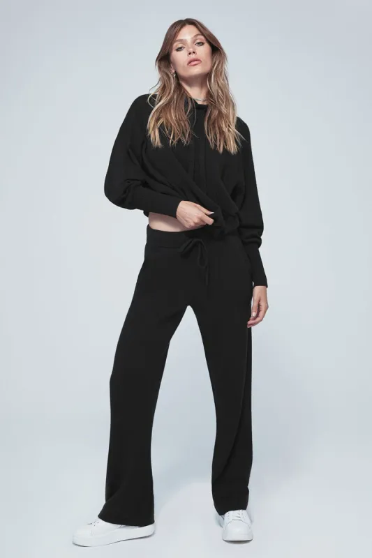 Cashmere Jet Set Hoodie & Cashmere High-Waist Jet Set Wide Leg Pant Set - Black sold by Alo Yoga