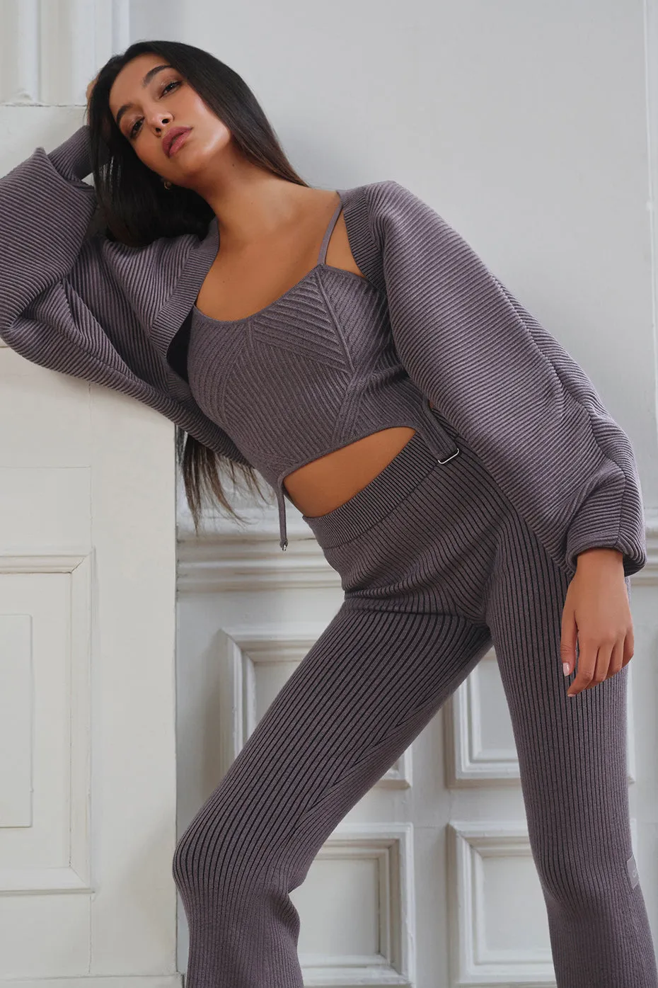 Denim Knit Shawl - Raisinette/Black sold by Alo Yoga