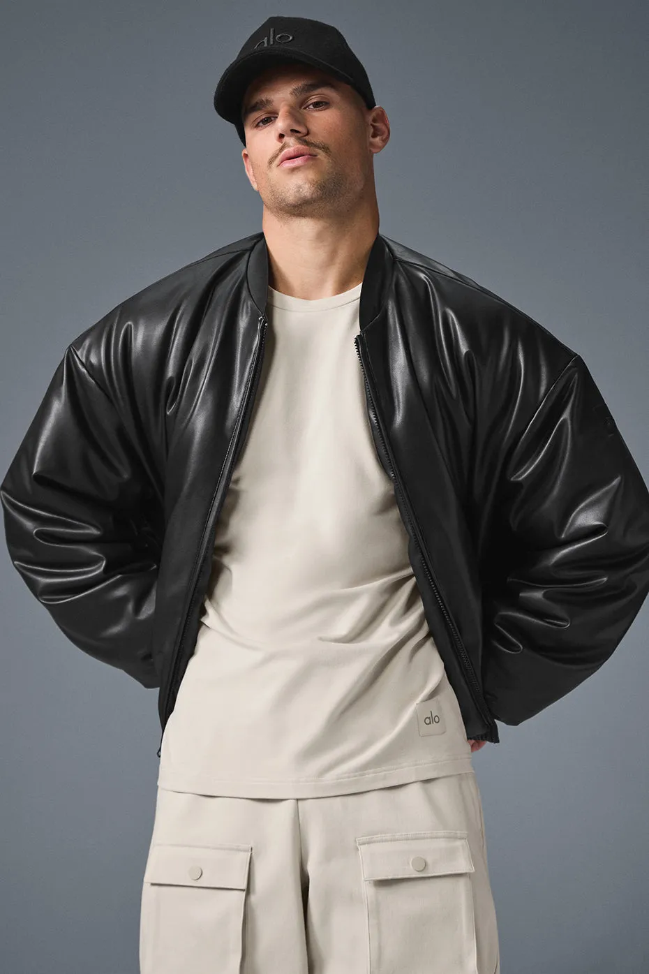 Faux Leather Premier Bomber - Black sold by Alo Yoga