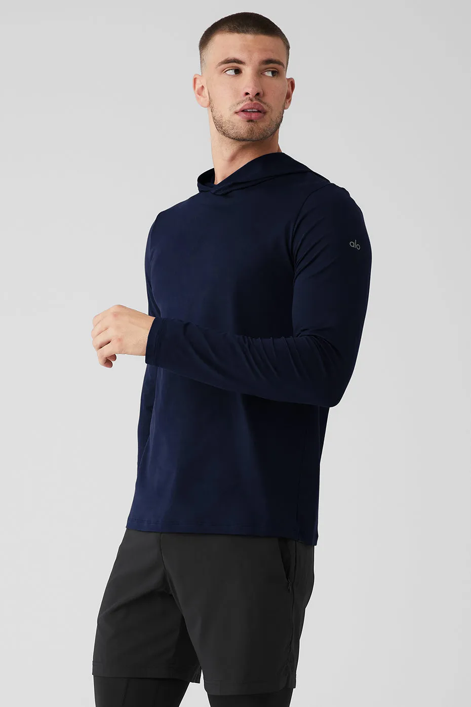 Conquer Reform Long Sleeve With Hood - Navy sold by Alo Yoga product image thumbnail 3