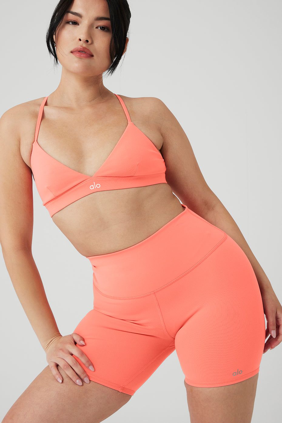 Splendor Bra & 5” Airbrush High-Waist Biker Short Set - Candy Orange sold by Alo Yoga product image thumbnail 8