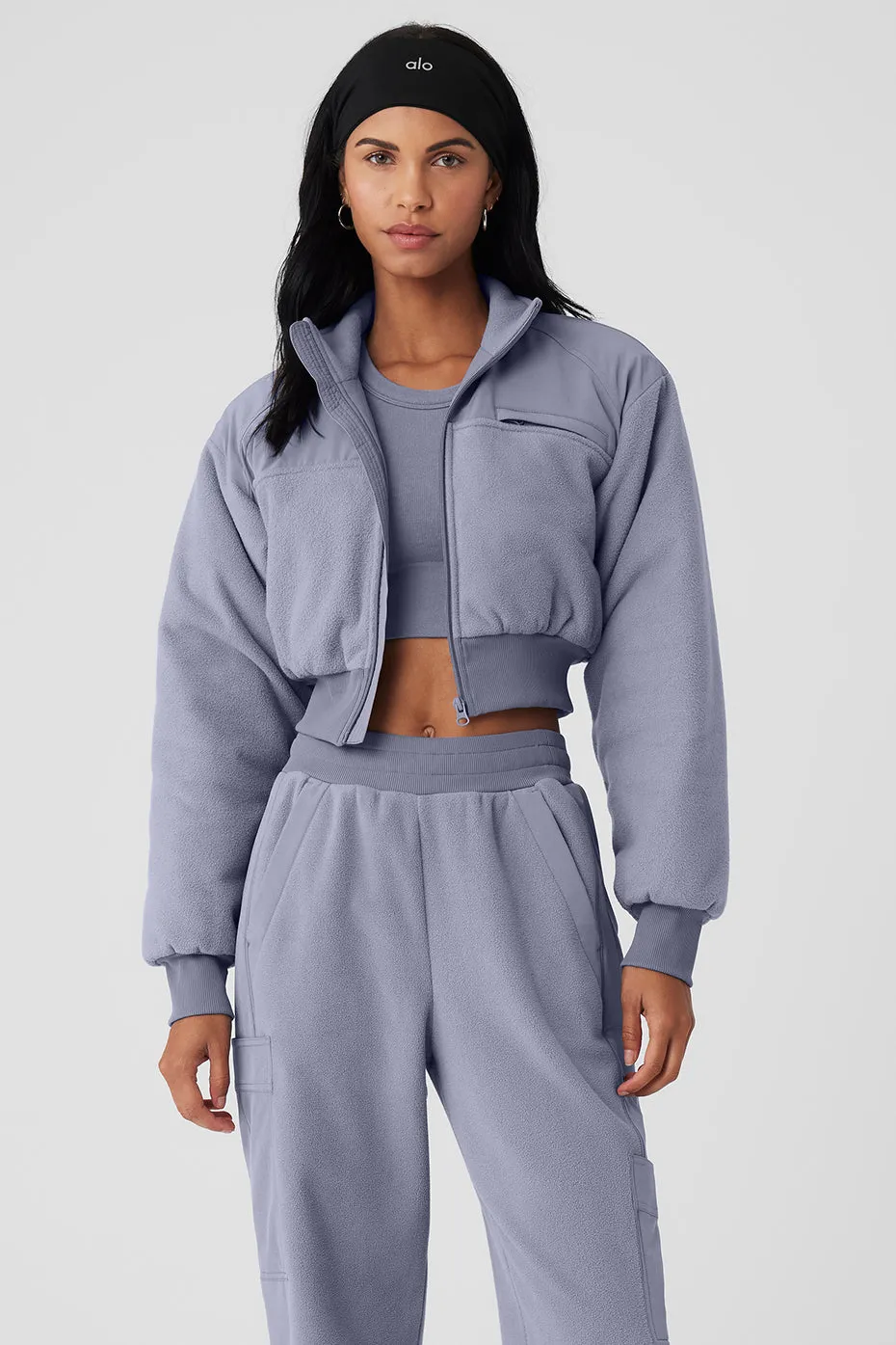Polar Fleece Cropped Wintry Mix Jacket - Fog sold by Alo Yoga