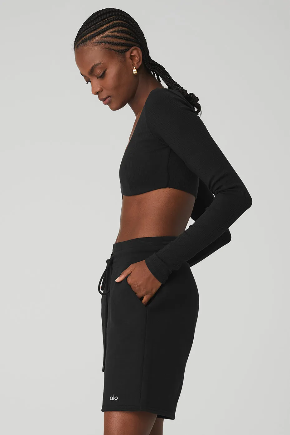 Ribbed Defined Long Sleeve Bra - Black sold by Alo Yoga product image thumbnail 3