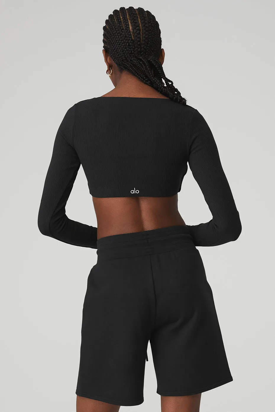 Ribbed Defined Long Sleeve Bra - Black sold by Alo Yoga product image thumbnail 2