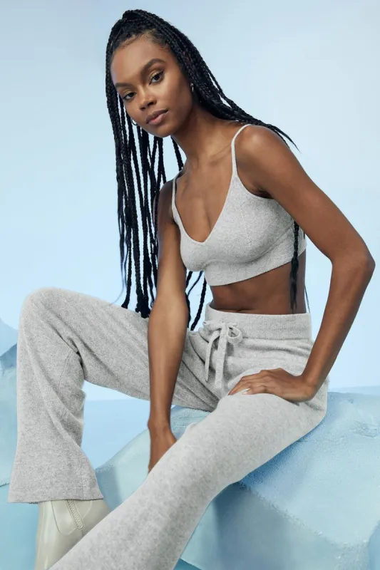 Cashmere Jet Set Bra & Cashmere High-Waist Jet Set Wide Leg Pant Set - Dove Grey Heather sold by Alo Yoga