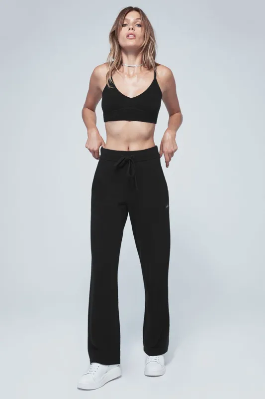 Cashmere Jet Set Bra & Cashmere High-Waist Jet Set Wide Leg Pant Set - Black sold by Alo Yoga