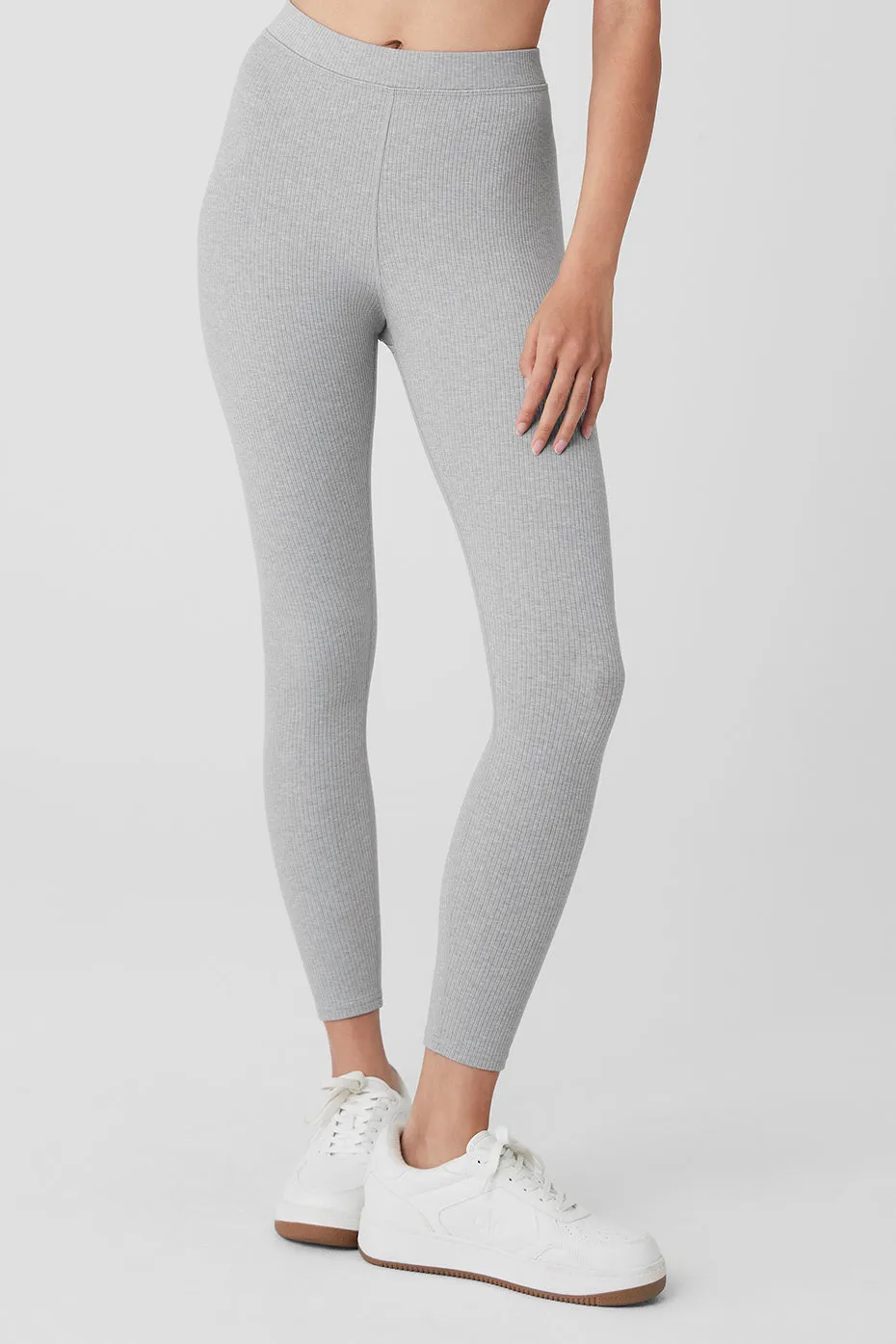 Ribbed High-Waist 7/8 Blissful Legging - Athletic Heather Grey sold by Alo Yoga