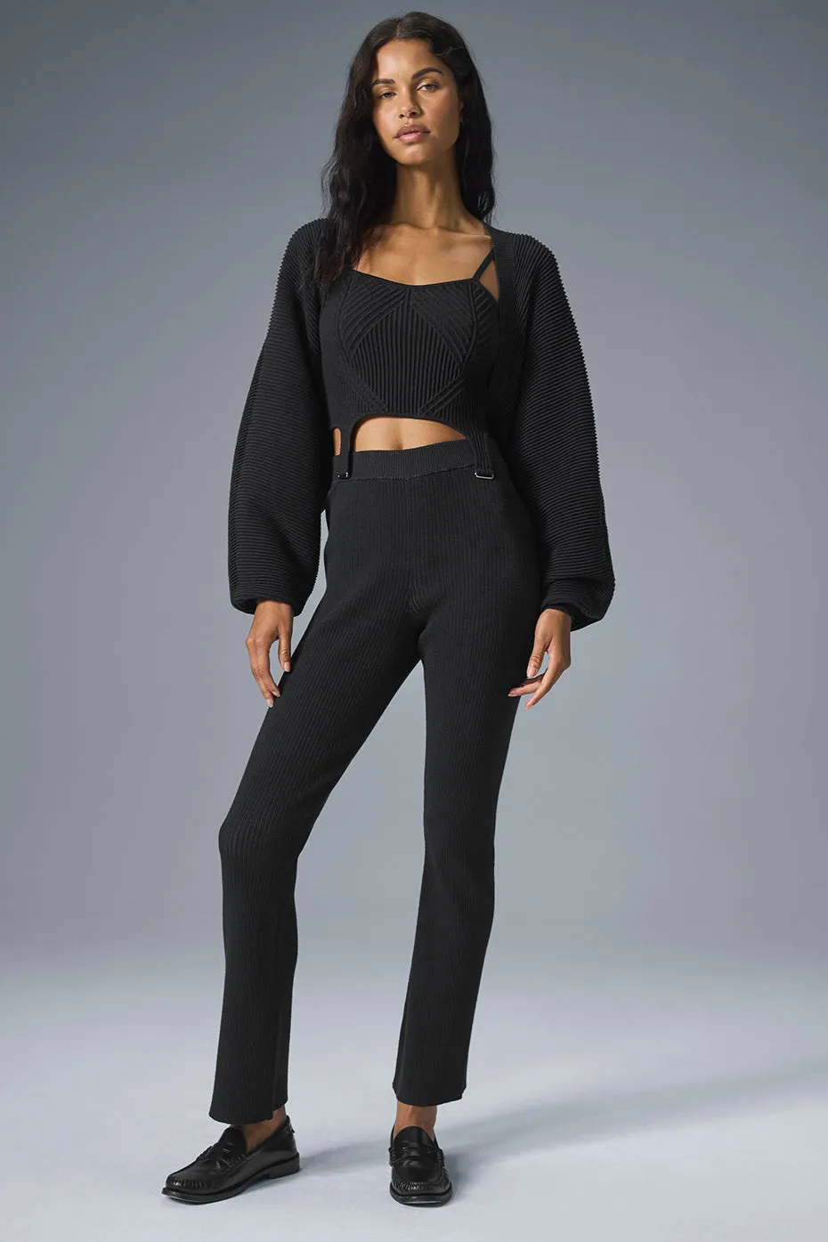 Denim Knit High-Waist Flare Pant - Black/Anthracite sold by Alo Yoga product image thumbnail 5