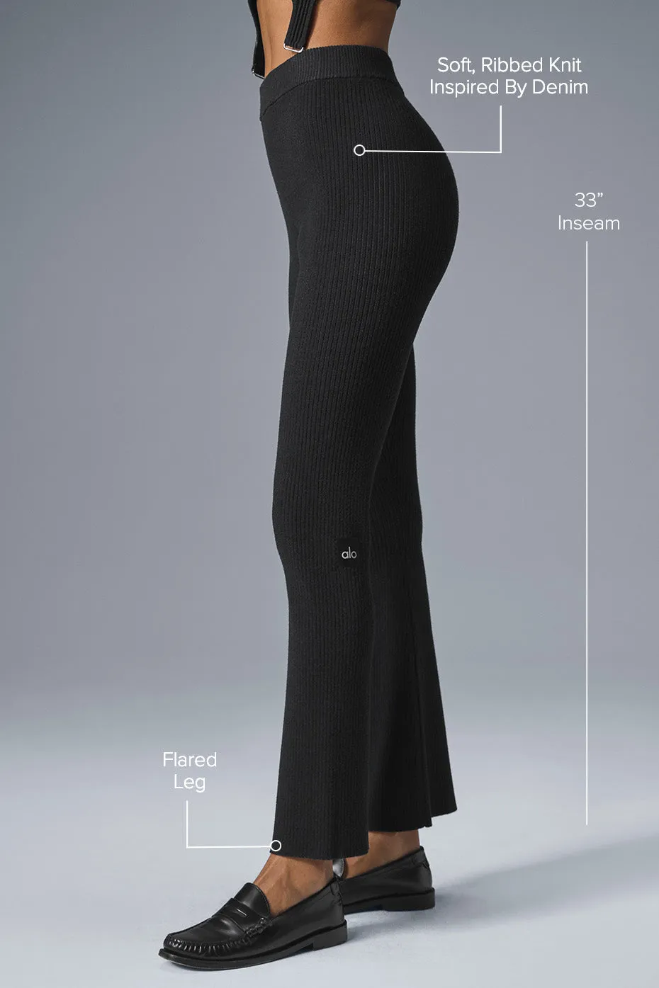 Denim Knit High-Waist Flare Pant - Black/Anthracite sold by Alo Yoga product image thumbnail 2