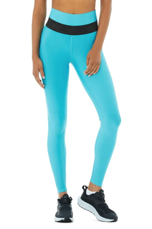 High-Waist Fitness Legging - Bright Aqua/Black sold by Alo Yoga