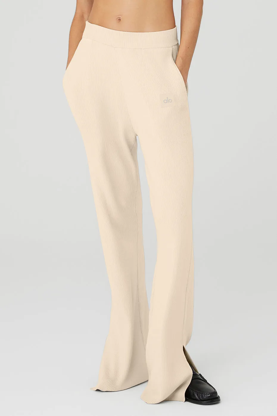 Knit High-Waist Salana Wide Leg Pant - Macadamia sold by Alo Yoga