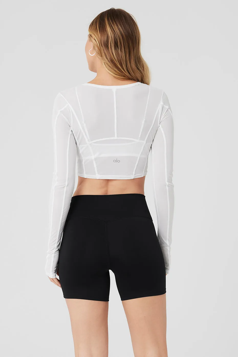 Mesh Cropped Fine Line Long Sleeve - White sold by Alo Yoga product image thumbnail 2