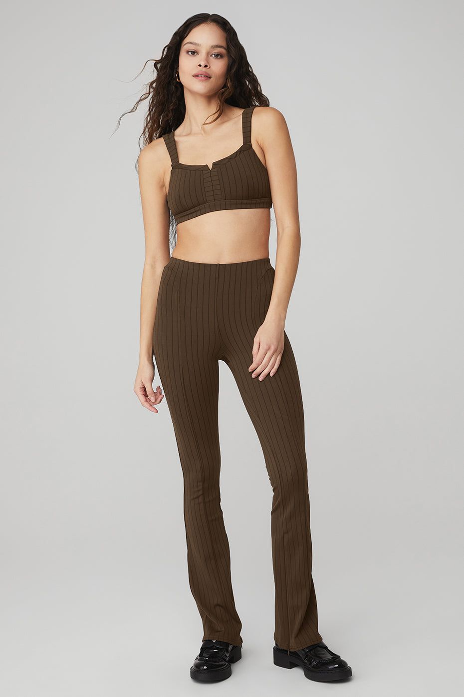 Pinstripe Jacquard Captivate Bra & High-Waist Pinstripe Zip It Flare Legging Set sold by Alo Yoga product image thumbnail 6