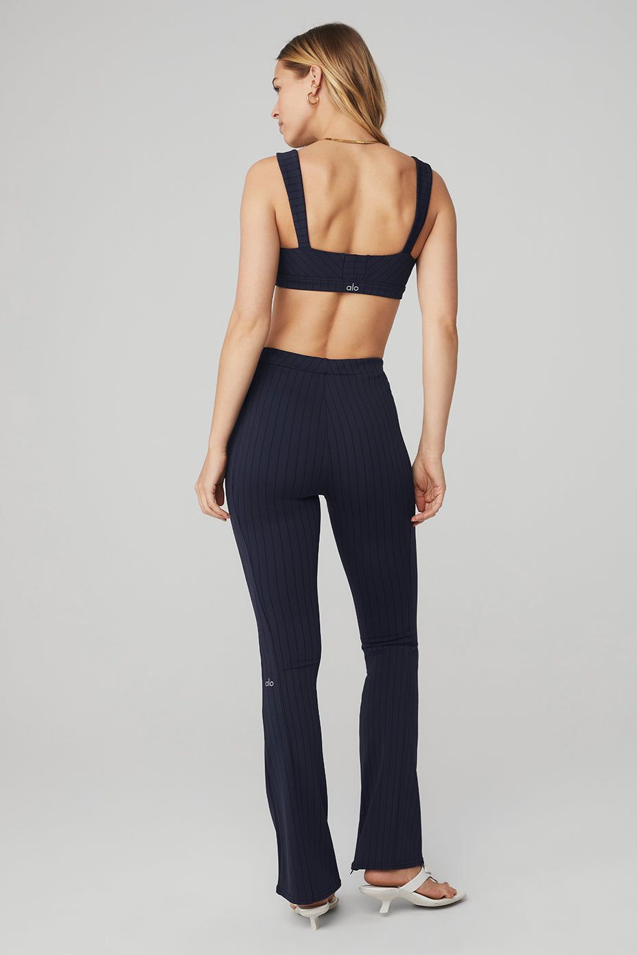 Pinstripe Jacquard Captivate Bra & High-Waist Pinstripe Zip It Flare Legging Set sold by Alo Yoga product image thumbnail 3