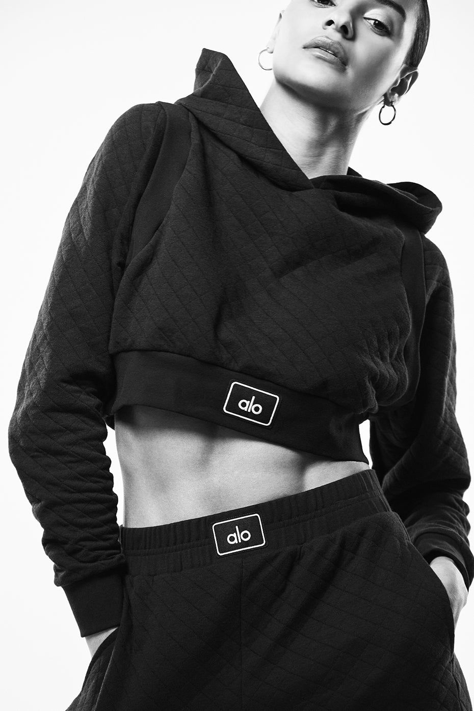 Quilted Cropped Arena Hoodie - Black | Parallel