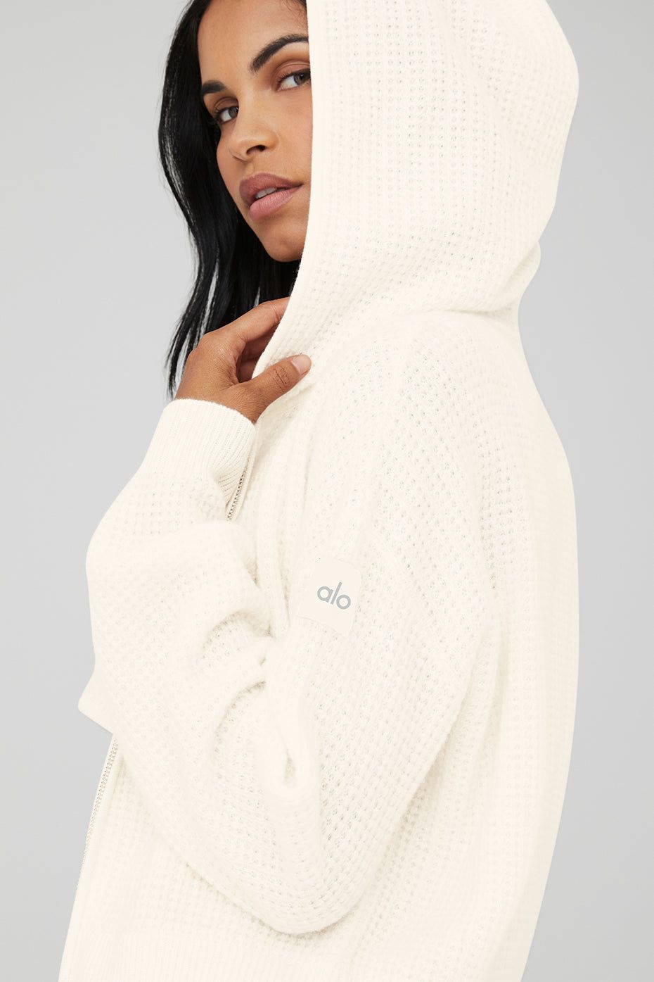 Cashmere Plush Waffle Full Zip Hoodie & Cashmere High-Waist Plush Waffle Short Set - Ivory sold by Alo Yoga product image thumbnail 4