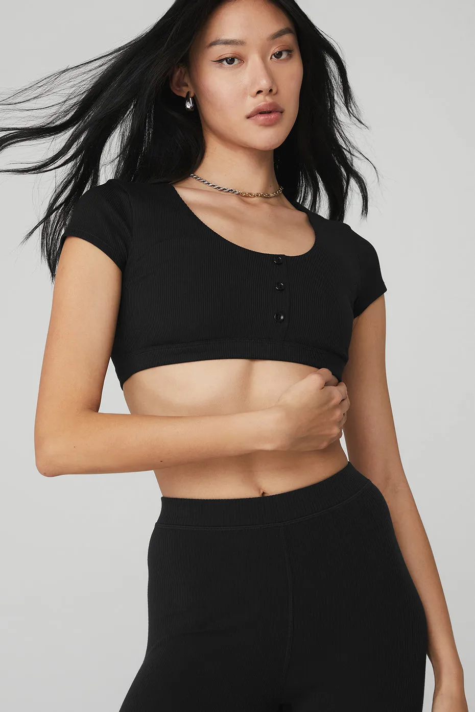 Blissful Henley Bra Top - Black sold by Alo Yoga product image thumbnail 4