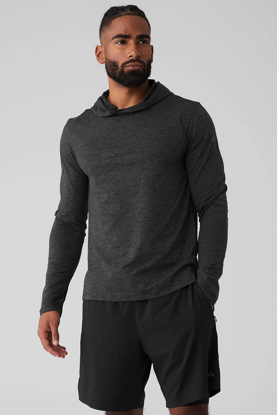 Conquer Reform Long Sleeve With Hood - Dark Heather Grey sold by Alo Yoga