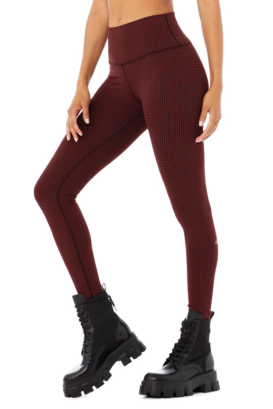 High-Waist Micro Houndstooth Legging - Cranberry/Black sold by Alo Yoga product image thumbnail 3
