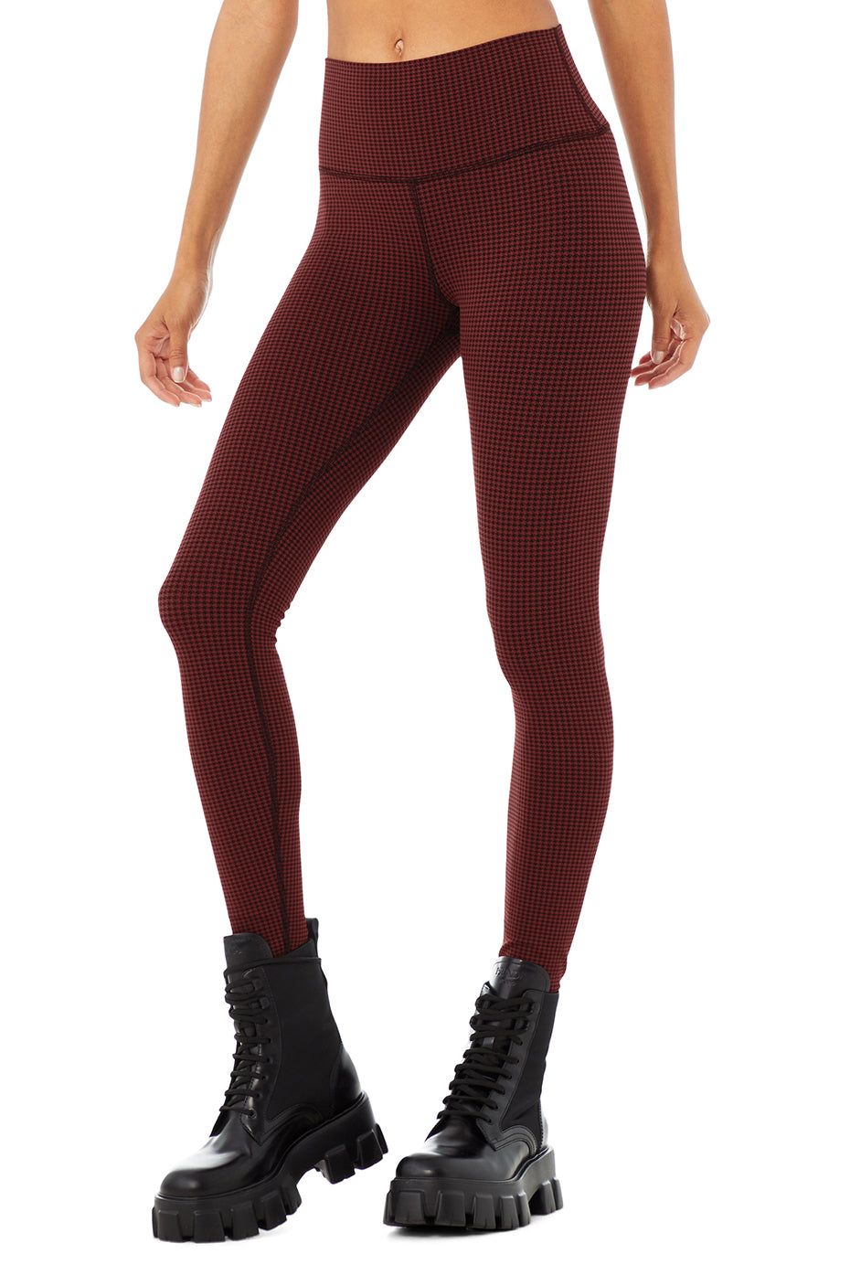 High-Waist Micro Houndstooth Legging - Cranberry/Black sold by Alo Yoga