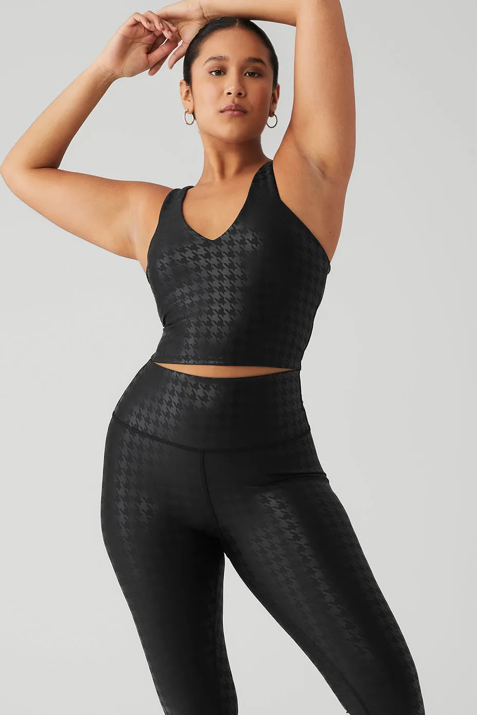 Airlift Glimmer Houndstooth Real Bra Tank - Black sold by Alo Yoga