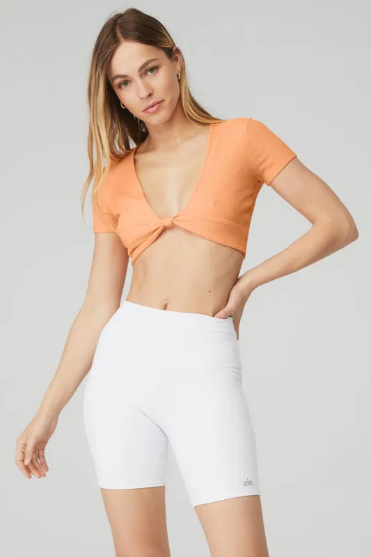 Ribbed Knotty Short Sleeve - Cantaloupe sold by Alo Yoga
