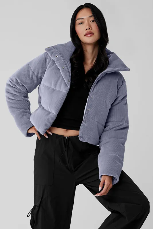 Ribbed Velour Gold Rush Puffer - Fog sold by Alo Yoga
