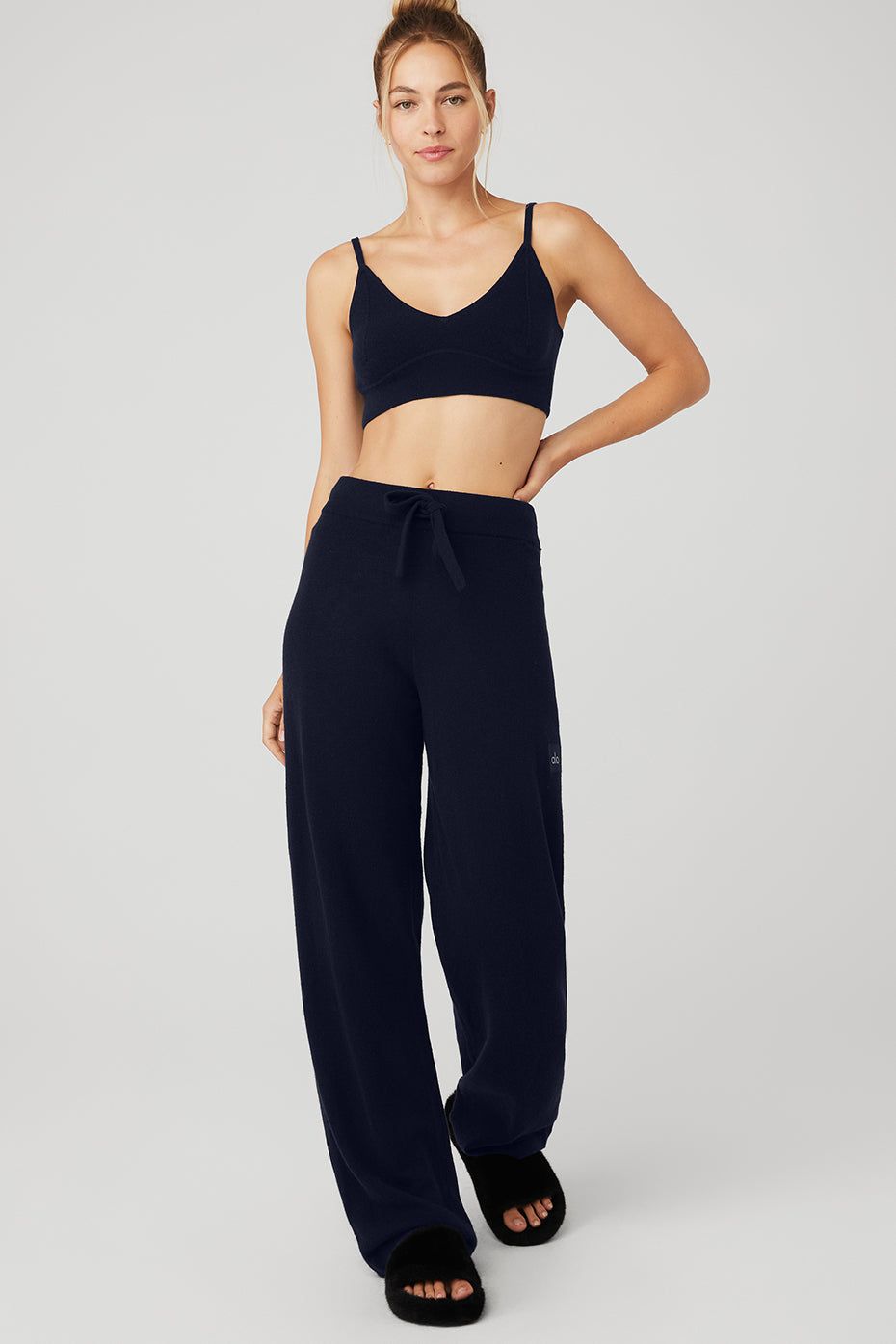Cashmere Jet Set Bra & Cashmere High-Waist Jet Set Wide Leg Pant Set - Navy sold by Alo Yoga product image thumbnail 2