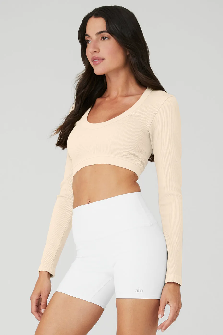 Seamless Ribbed Cropped Serene Long Sleeve - Macadamia sold by Alo Yoga product image thumbnail 3