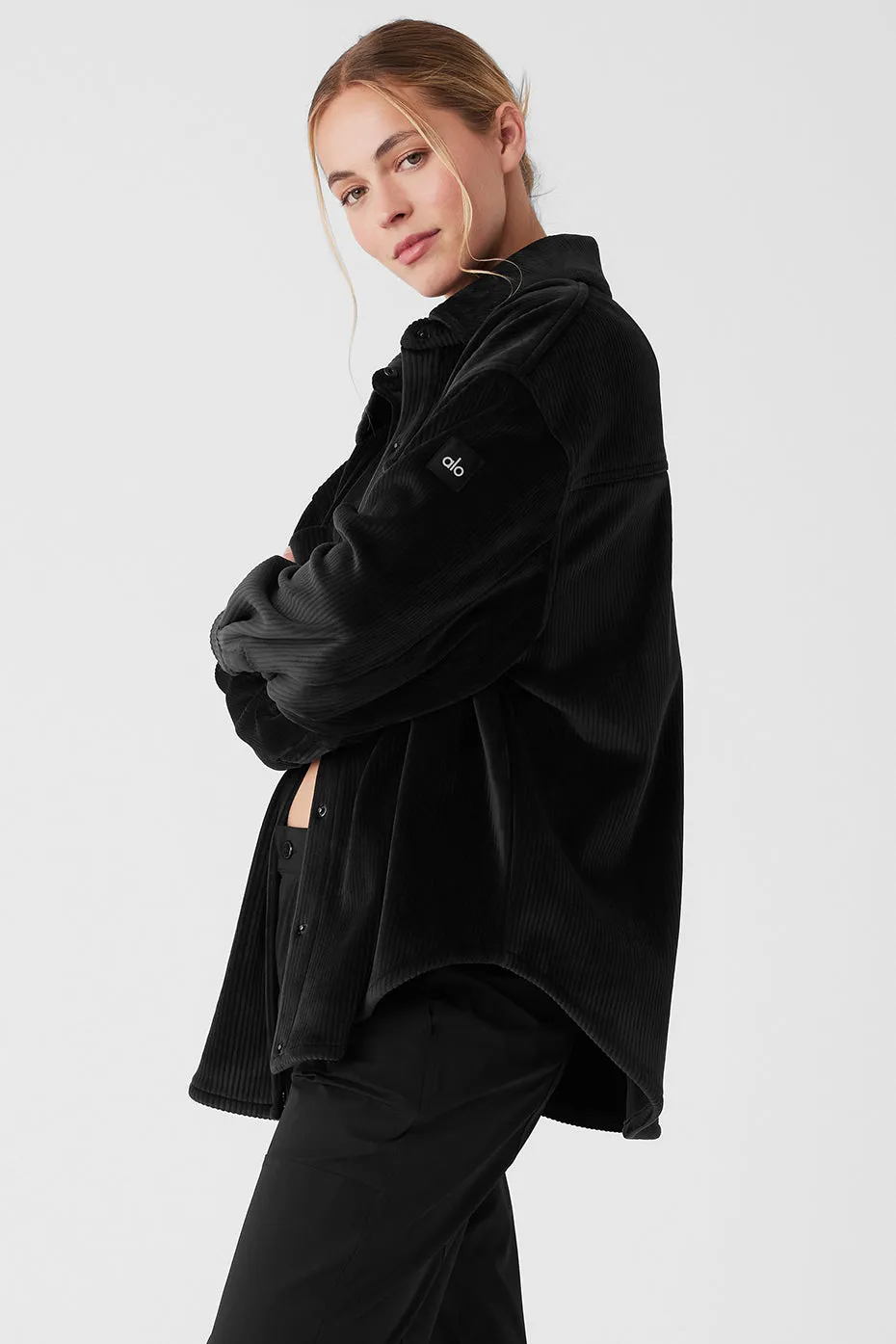 Alo Yoga☆ Ribbed Velour Mountain Side Shacket ブラック Ribbed Velour Mountain Side Shacket - Black | Parallel