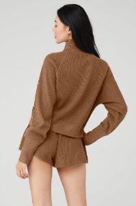 Waffle Weekend Escape Mock Neck Long Sleeve - Cinnamon Brown sold by Alo Yoga