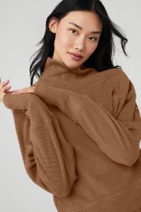 Waffle Weekend Escape Mock Neck Long Sleeve - Cinnamon Brown sold by Alo Yoga
