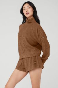 Waffle Weekend Escape Mock Neck Long Sleeve - Cinnamon Brown sold by Alo Yoga