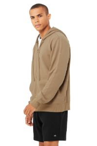 Caliber Zip Hoodie - Gravel/White sold by Alo Yoga
