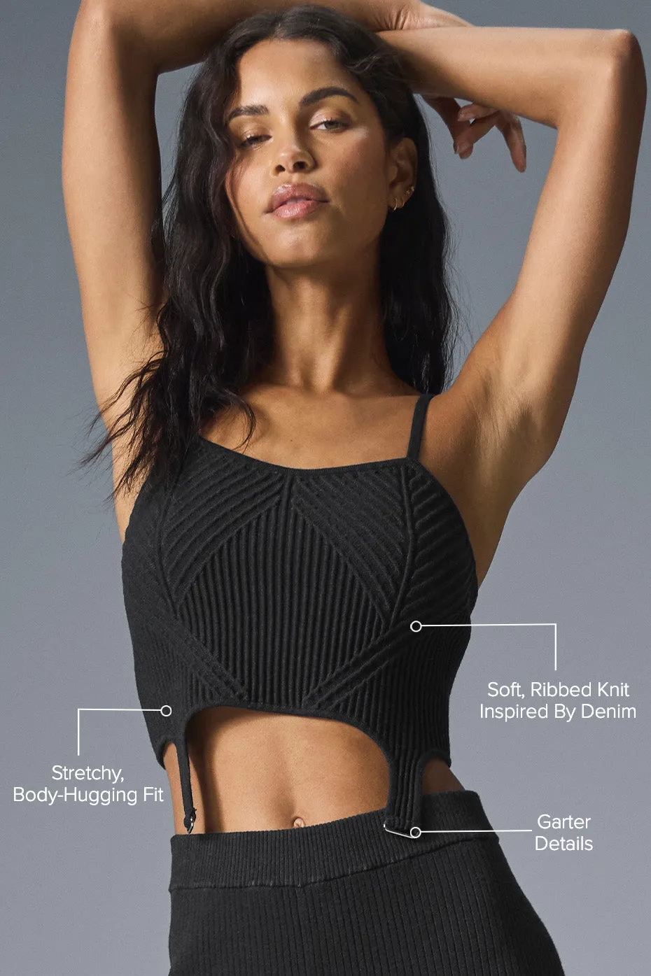 Denim Knit Garter Tank - Black/Anthracite sold by Alo Yoga product image thumbnail 2