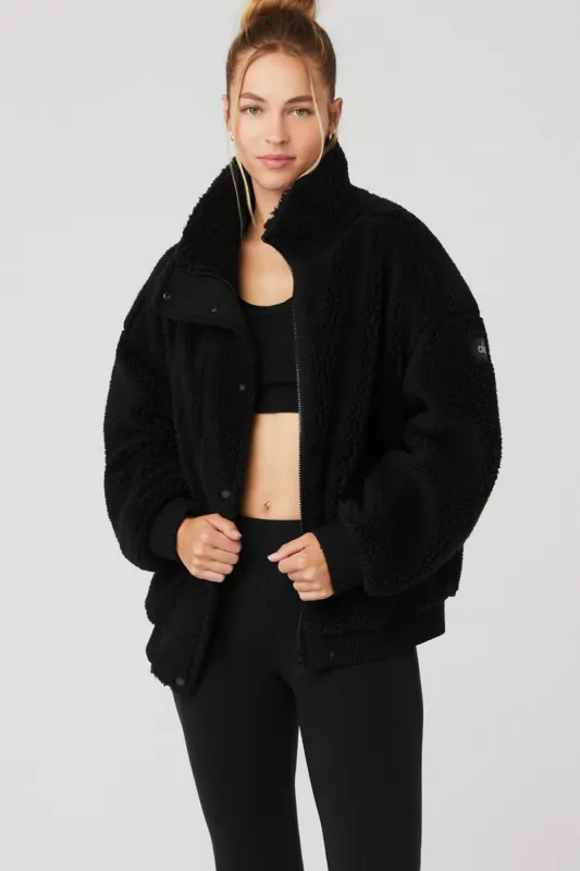 Sherpa Varsity Jacket - Black sold by Alo Yoga