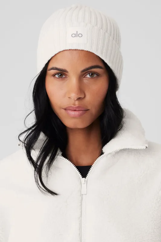 Cashmere Blend Rib Beanie - Ivory sold by Alo Yoga