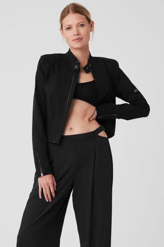 Cropped Full Throttle Moto Jacket - Black sold by Alo Yoga