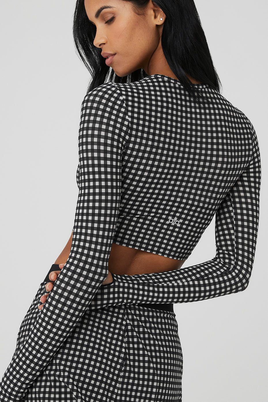 Mesh Gingham Cropped Long Sleeve - Black sold by Alo Yoga product image thumbnail 4