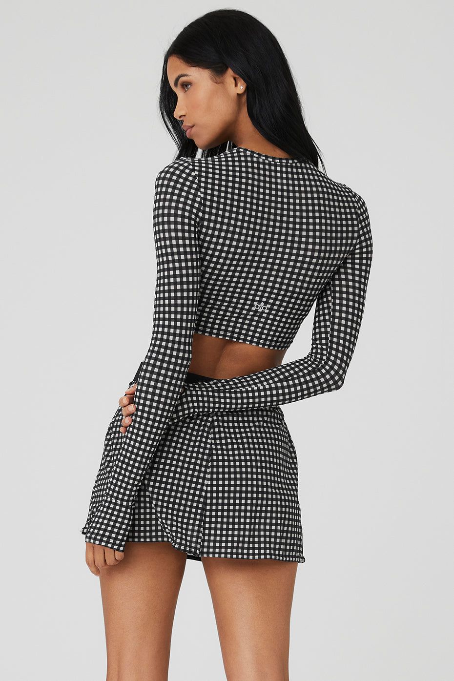 Mesh Gingham Cropped Long Sleeve - Black sold by Alo Yoga product image thumbnail 2