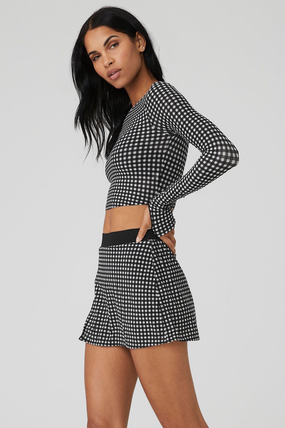 Mesh Gingham Cropped Long Sleeve - Black sold by Alo Yoga product image thumbnail 3