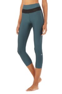 High-Waist Fitness Capri - Deep Jade/Black sold by Alo Yoga