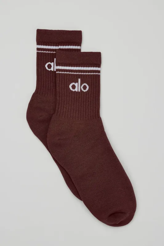 Unisex Half-Crew Throwback Sock - Cherry Cola/White sold by Alo Yoga