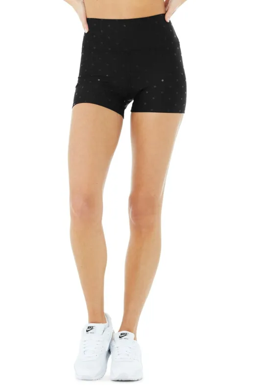 3" Airlift High-Waist Polka Dot Short - Black/Black Shine sold by Alo Yoga