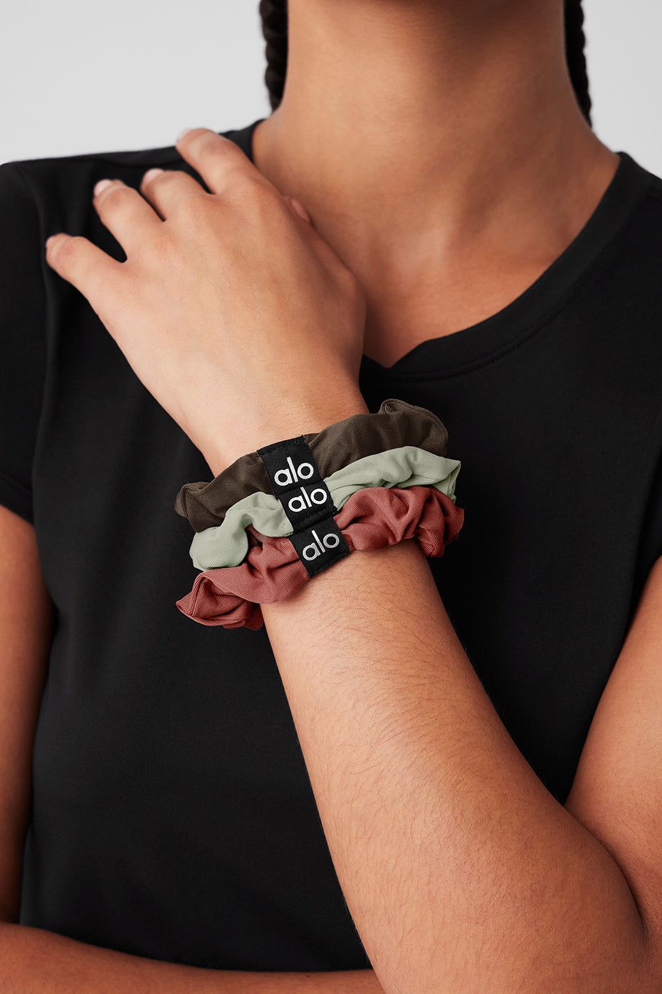 Fresh Mini Scrunchie (3-Pack) - Limestone/Olive Tree/Soft Terracotta sold by Alo Yoga product image thumbnail 2