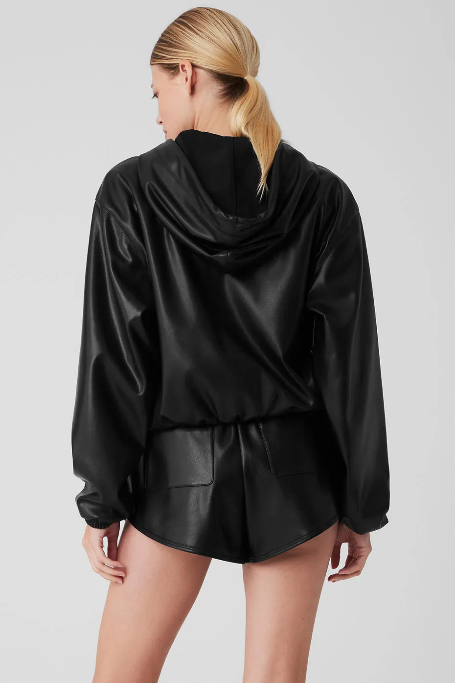 Faux Leather Power Hour Full Zip Cropped Jacket - Black | Parallel
